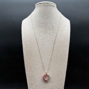 Sterling Silver 925 Italy Vermeil‎ Heart Ruby Diamond Necklace 18in